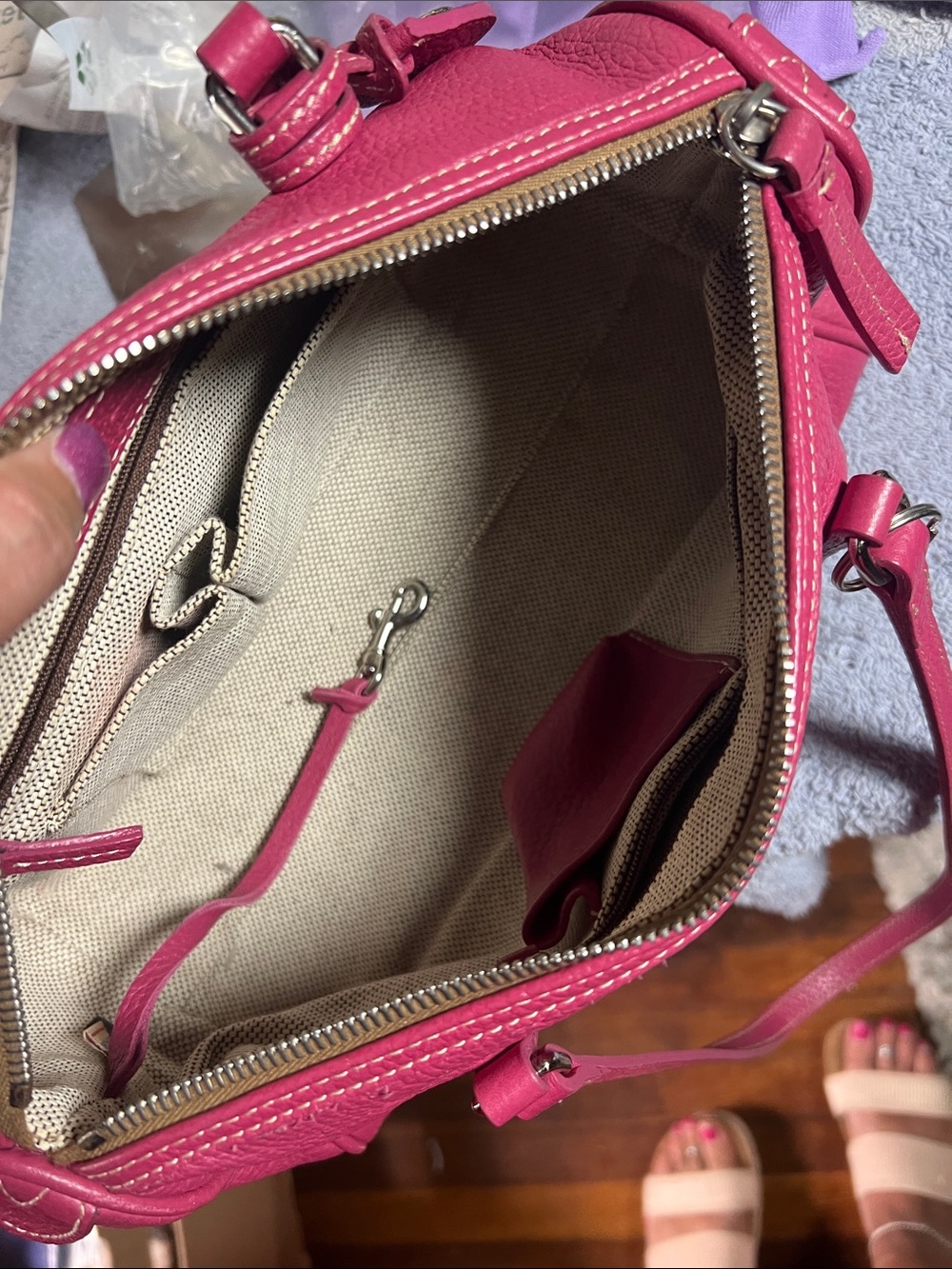 Dooney & Bourke Rose Pink Pebbled Leather Barrel Shoulder Bag - Picture 6 of 6